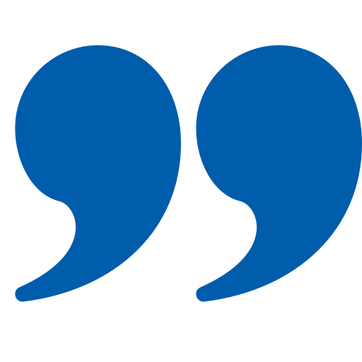left A minimalist graphic featuring a pair of large, solid blue closing quotation marks. The design is clean and isolated on a transparent background.