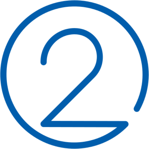 A minimalist blue line-art icon featuring the number two integrated into a circular outline. The continuous line design is isolated against a transparent background.